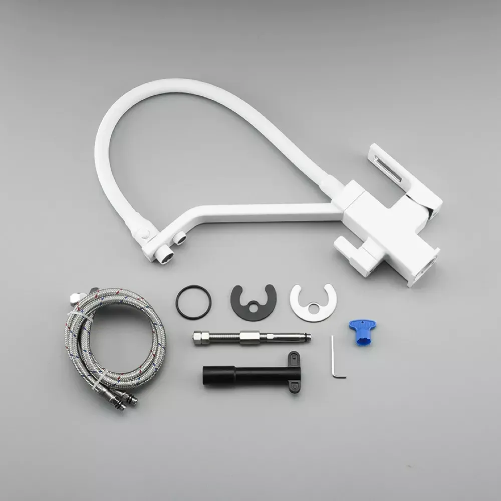 Смеситель для кухни на две воды GAPPO G4317-8 с гибким изливом, белый. Киев - изображение 5