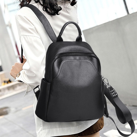 Жіночий шкіряний рюкзак міського типу 23х30х13, сумка на спину під мат, чорна Кам'янське - фото 13