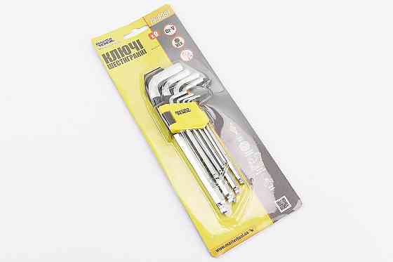 Набір Г-подібних ключів подовжених з кулястим наконечником HEX (1,5/2/2,5/3/4/5/6/8/10мм) CrV 75-0957 Київ