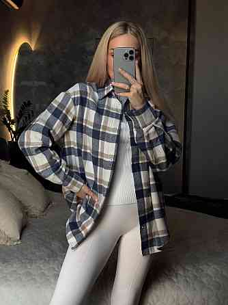 Жіноча базова тепла картата сорочка турецький кашемір джинс-бежевий Одеса