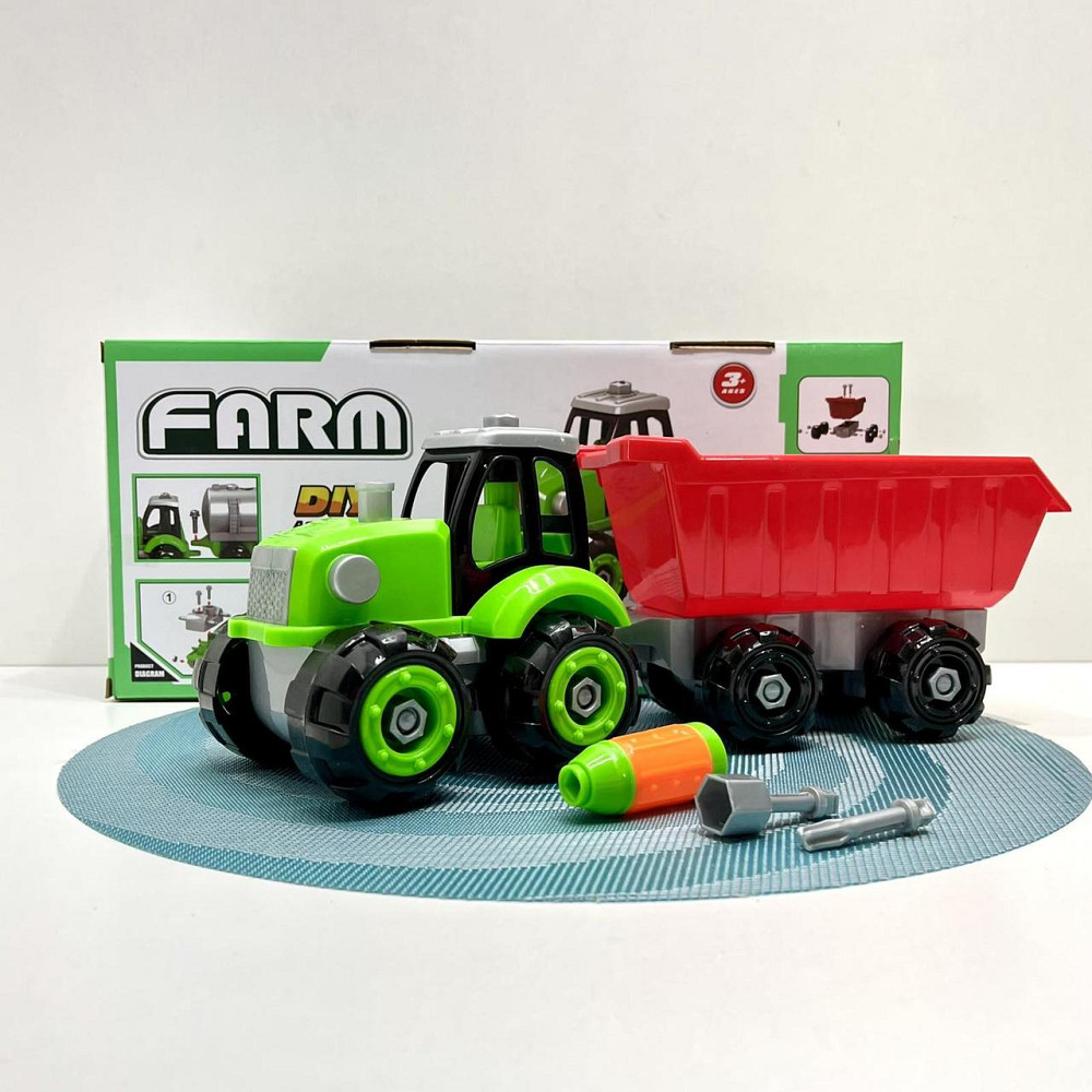 Трактор конструктор на шурупах із причепом 32 см Зелено-червоний (0488-801-2-3) Чернигов - изображение 1