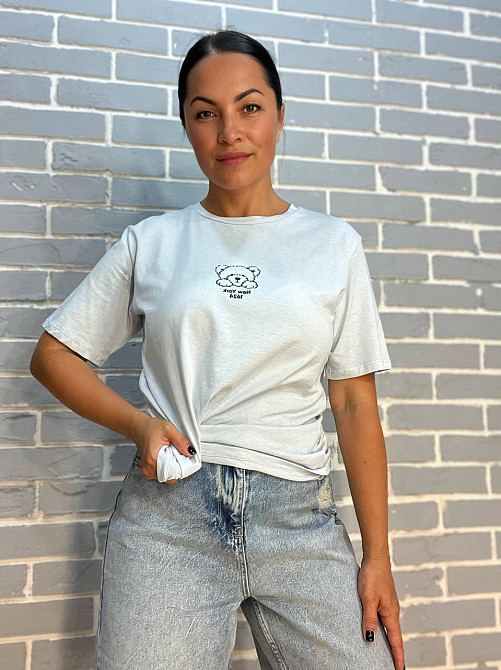 Футболка жіноча Pepper&mint AF24-23 принт ведмедик попереду аква, аква, M Київ - фото 1