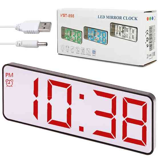 Электронные часы с зеркальным дисплеем,от USB + термометр,VST-898-4,Красный SBR Киев