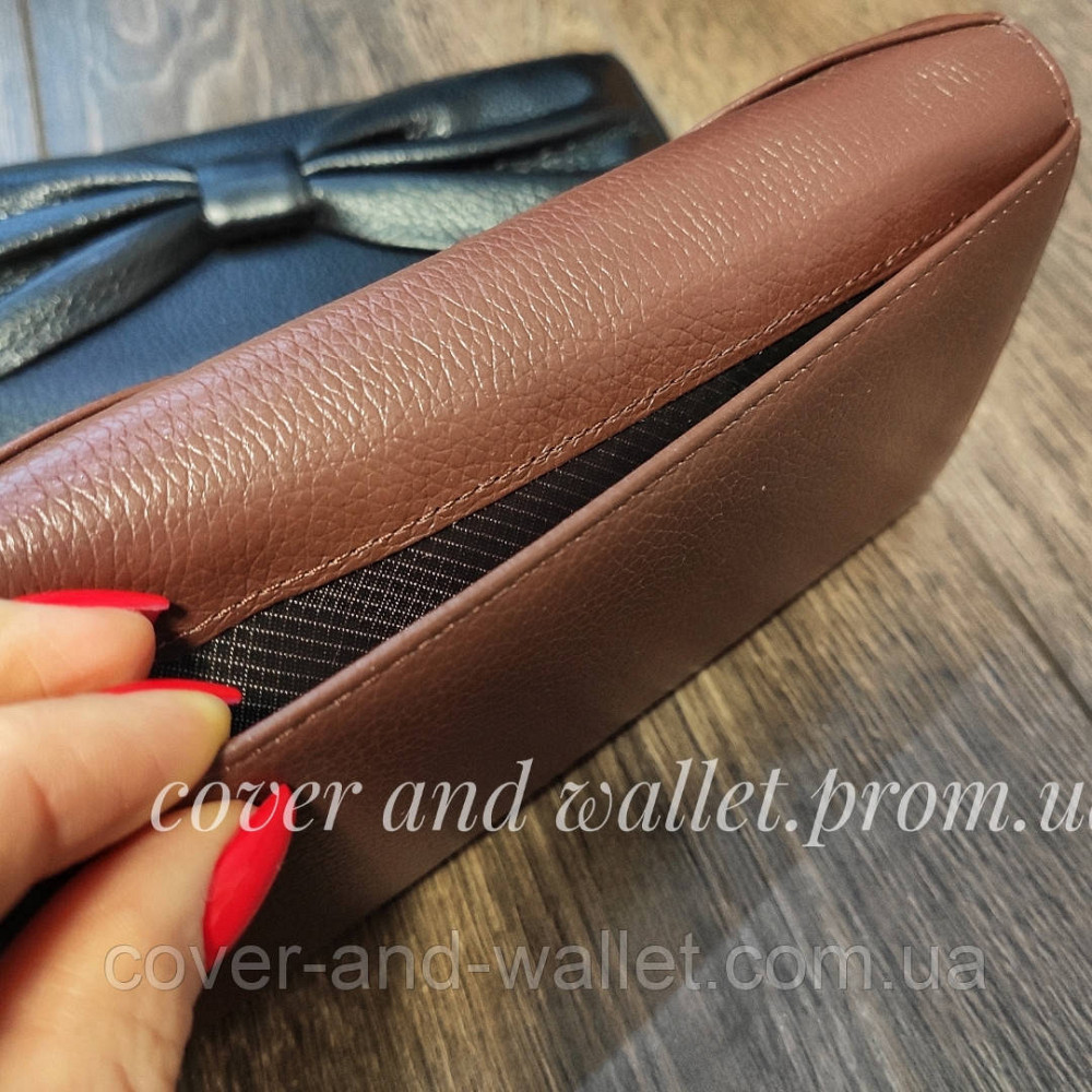 Класичний жіночий гаманець із натуральної шкіри з бантом коричневого кольору F.Salfeite Київ - фото 8