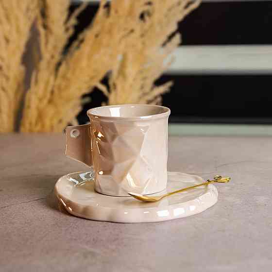 Чашка порцелянова для кави 200 (мл) з блюдцем і ложкою, гарна чашка в подарунок Білий FM-2B Коломия