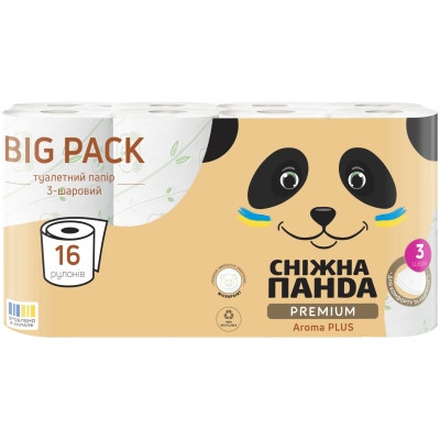 Туалетний папір Сніжна Панда Premium Aroma Plus 3 шари 16 рулонів (4820183972910) Вінниця - фото 1