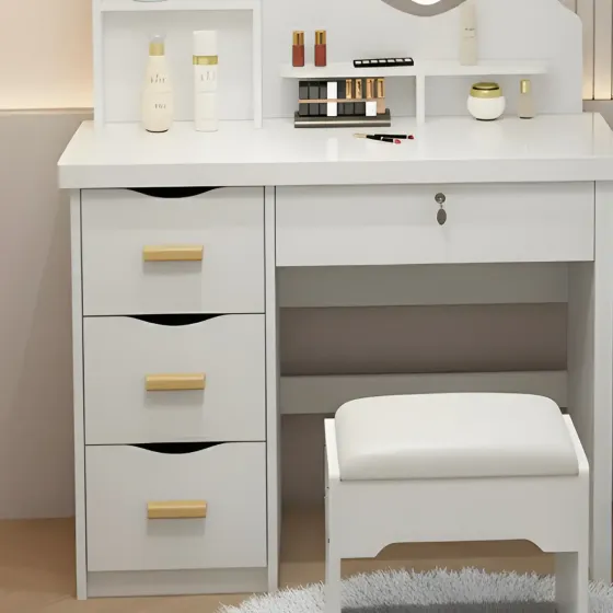 Туалетный столик с LED-зеркалом в форме сердца и пуфиком STL-MD 85 Коломия