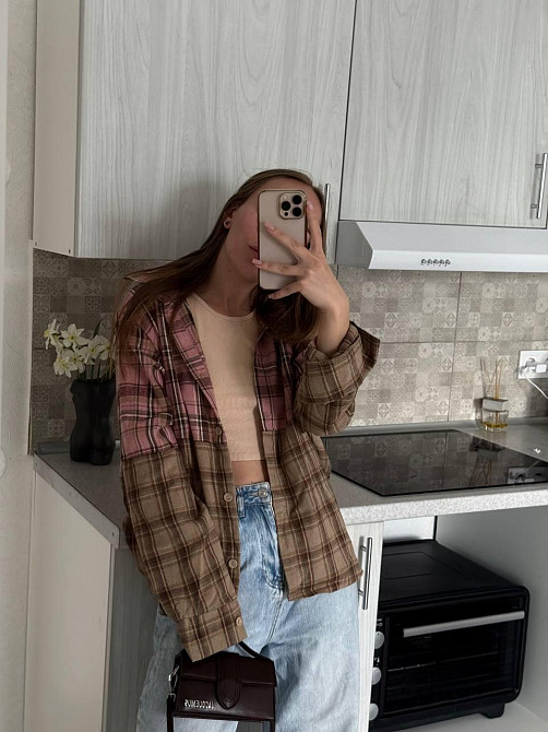 Женская двухцветная оверсайз рубашка в клетку фланель Одесса - изображение 7