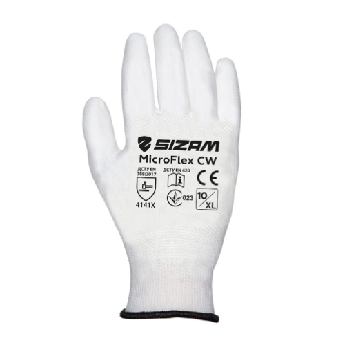 Рукавички MicroFlex CW трикотаж PU-покриття неповний облив р.10(XL) білий Сизам Житомир