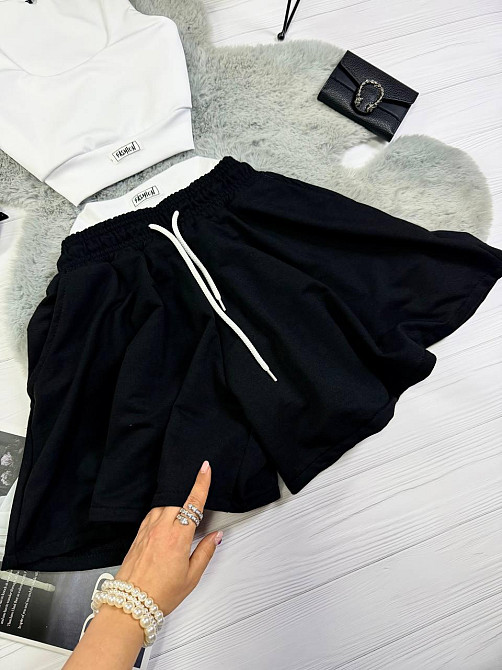 Жіночий стильний повсякденний літній костюм двонитка, натуральний еластичний мікродайвінг Чорний, 46/48 Одеса - фото 4