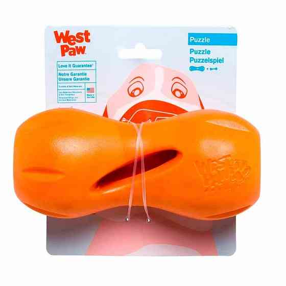 West Pow Qwizl Treat Toy (Вест Пав Квізл) іграшка для собак кісточку з отвором для ласощів маленький - 14 см., Оранжевий Запоріжжя