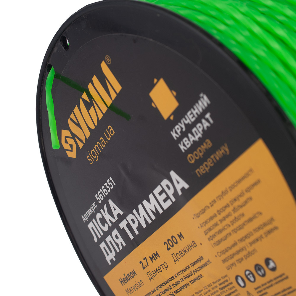 Леска для триммера крученый квадрат Ø2.7мм 200м катушка SIGMA (5616351) Ровно - изображение 3