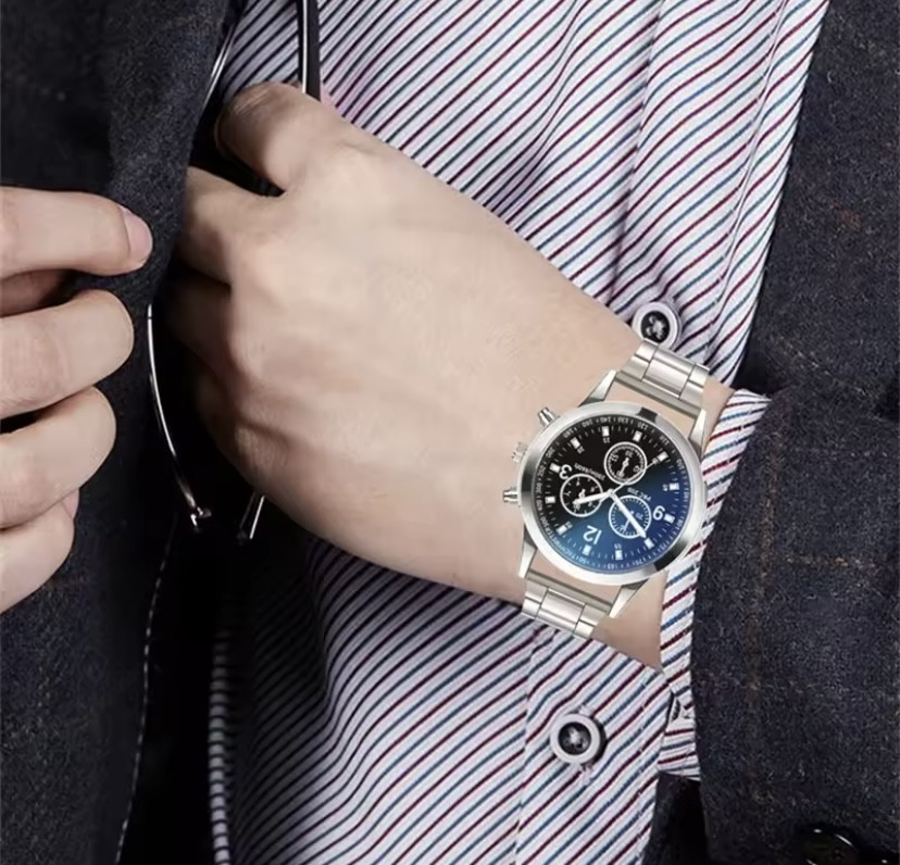 Наручний годинник для чоловіків класичний без подарункової упаковки коробки срібний Київ - фото 8