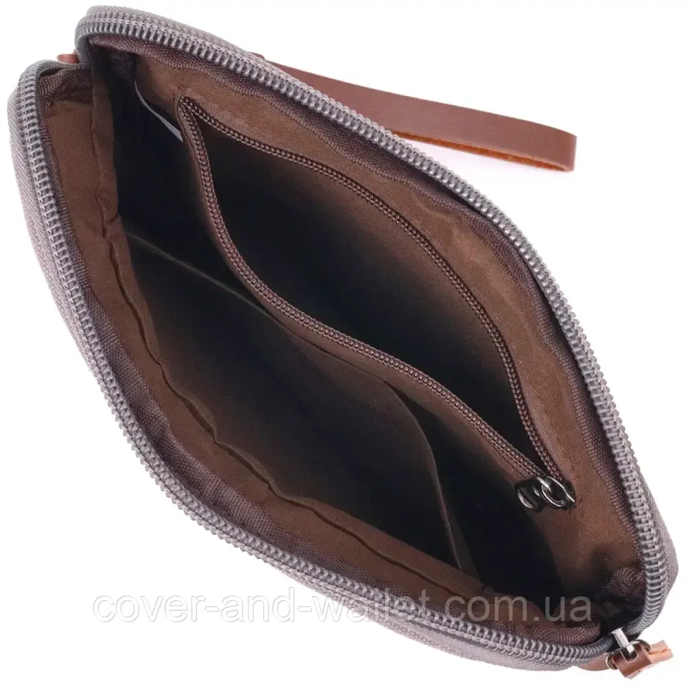 Стильный мужкой клатч на молнии из качественного текстиля серого цвета Puos Киев - изображение 5