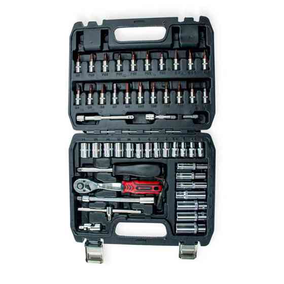 Набір інструменту 1/4" 53 шт, 4-14 мм з тріщ., подовж., кардан, отв.-вороток, біти, подовж. Мукачево