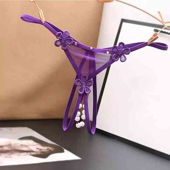 Трусики з розрізом та бусинками універсальний фіолетовий Київ