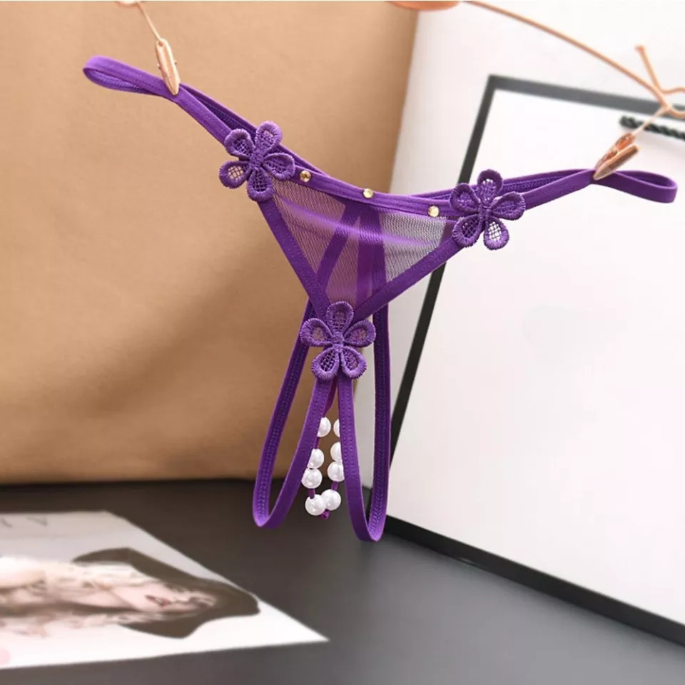 Эротические трусики с доступом и с жемчугом универсальный фиолетовый Киев - изображение 1