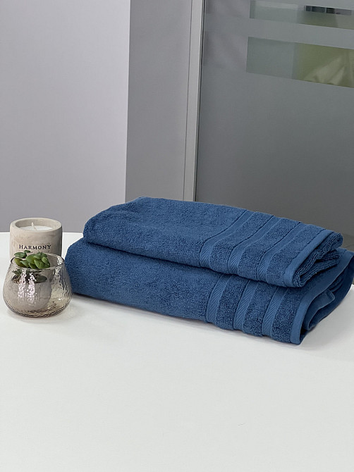 Комплект полотенец Ideal Textile Косичка 2 шт (50х100 см 100х150 см) (56860755) Темно-синій Черновцы - изображение 2