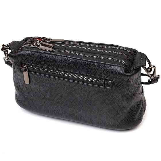 Зручна сумка на три відділення з натуральної шкіри Чорна (Vintage) Київ