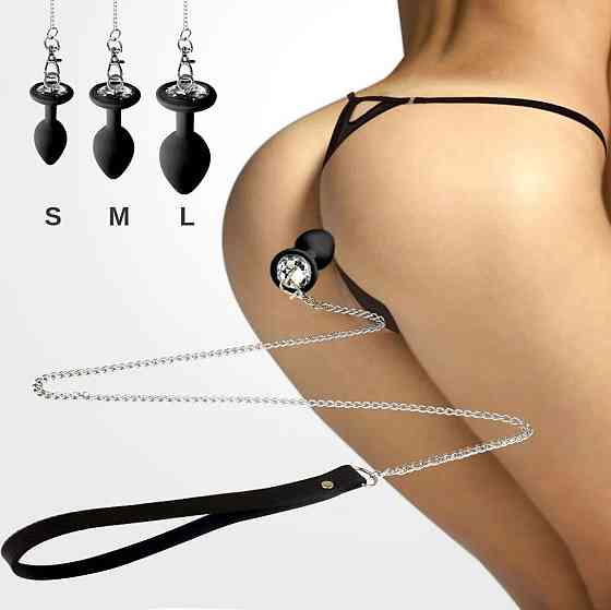 Силіконова анальна пробка Art of Sex Metal Anal Plug with Leash size L з повідцем Black Sex Aura Київ