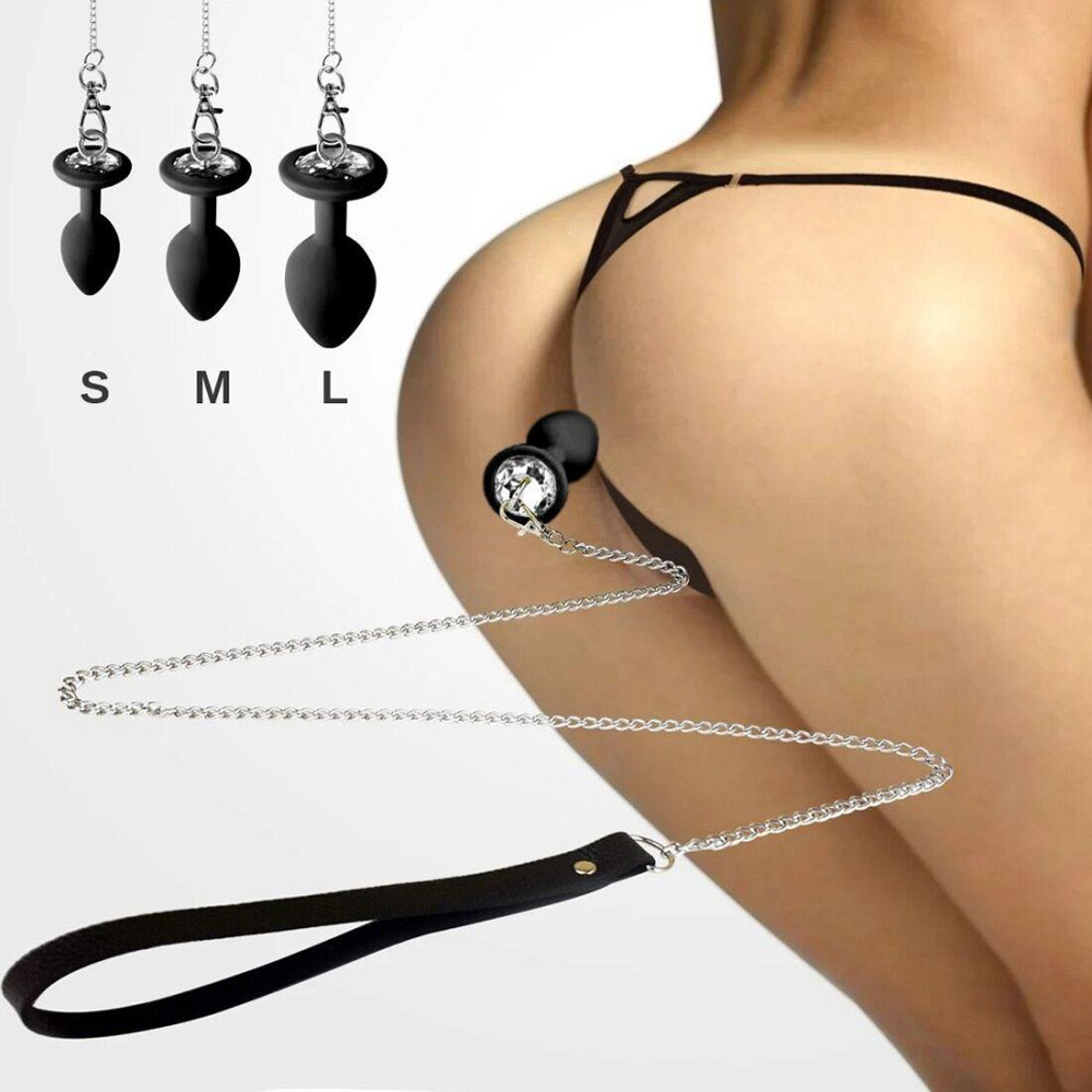 Силіконова анальна пробка Art of Sex Metal Anal Plug with Leash size L з повідцем Black Sex Aura Київ - фото 3
