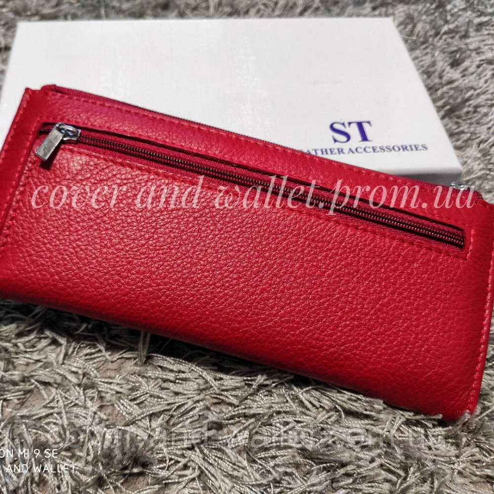 Компактний тонкий шкіряний жіночий гаманець на блискавці червоний ST 025 Київ - фото 2