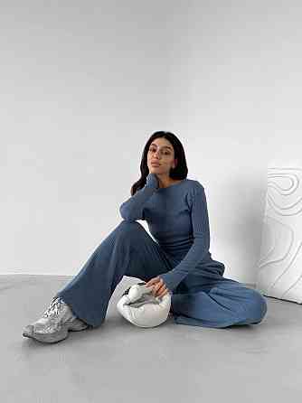 Женский базовый костюм двойка: лонгслив и брюки ангора рубчик Джинс, 44/46 Одесса