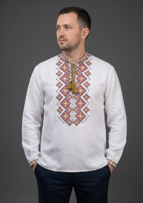 Мужская рубашка-вышиванка ярких желто-оранжевых оттенков на длинный рукав Киев - изображение 4