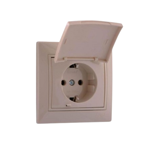 MIRA крем Розетка внутрішня із заземленням з кришкою зі вставкою Лезард Житомир - изображение 1