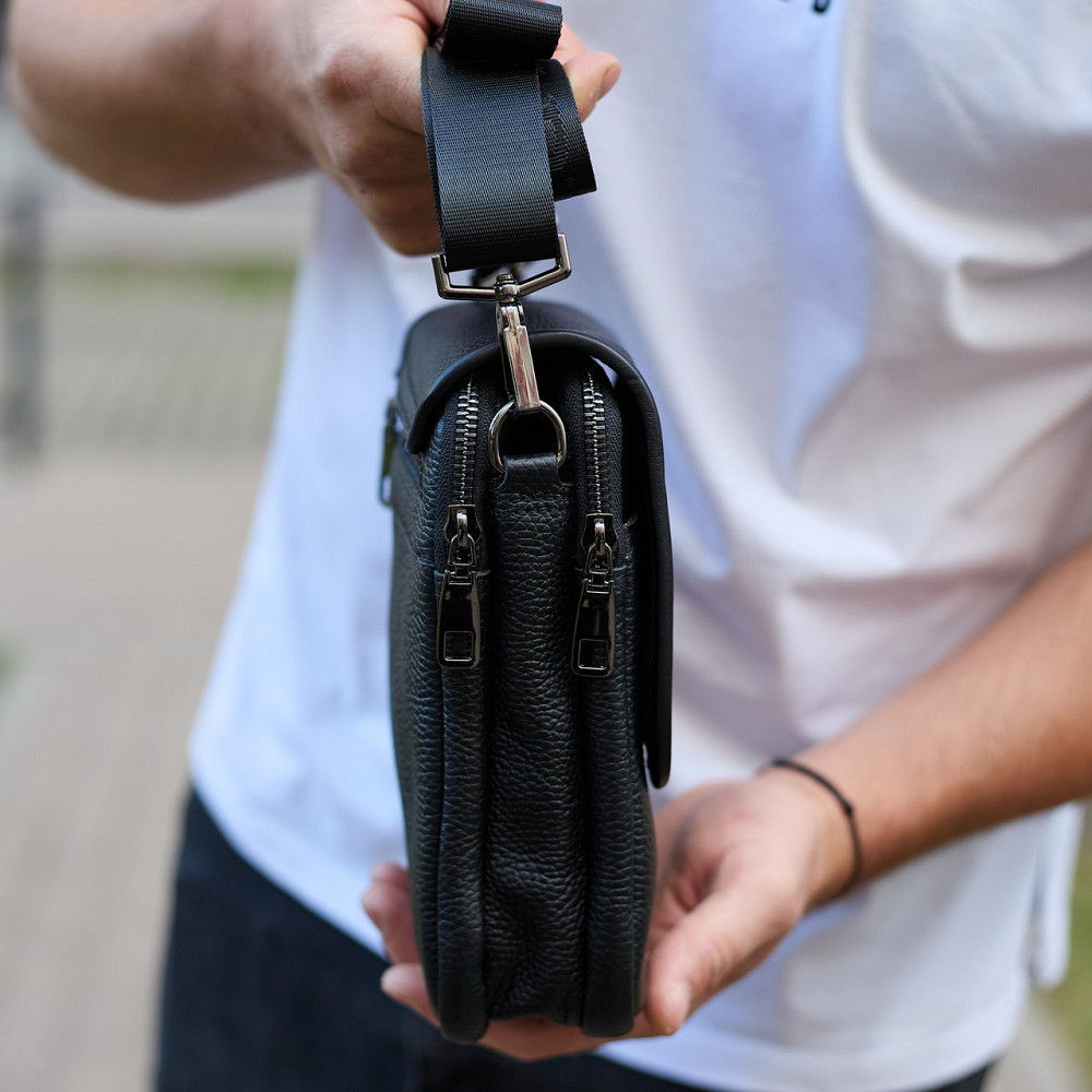 Мужская сумка борсетка на одно плечо 17.5х22х6, нагрудный мессенджер для телефона, черный Киев - изображение 9