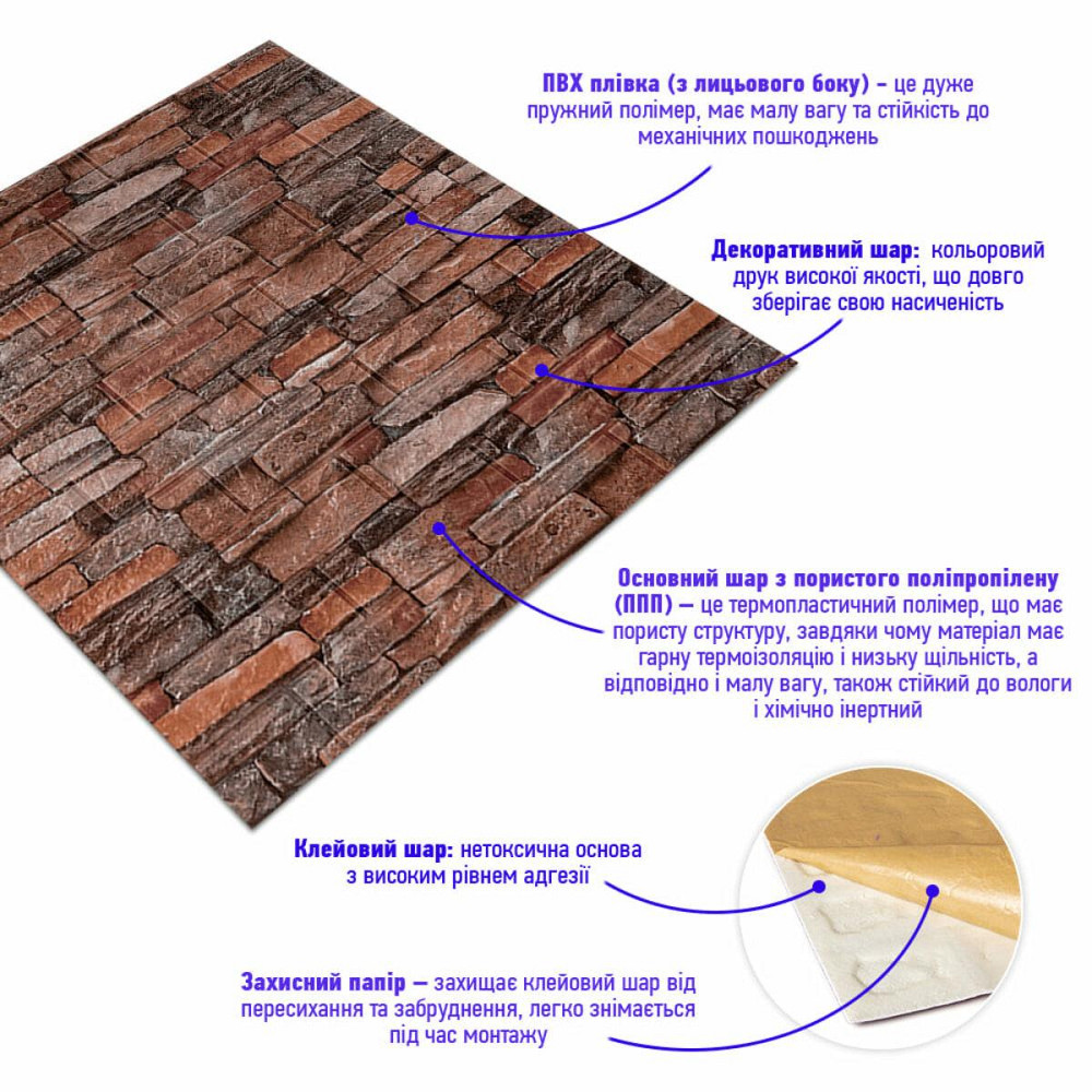 Самоклеюча декоративна 3D панель 700х770х5мм Червона цегла піщаник (058) SW-00000177 Київ - фото 2