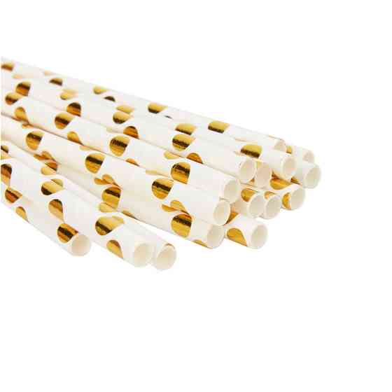 Коктейльні трубочки у горошок 25 штук 20 см золотисто-білий Київ