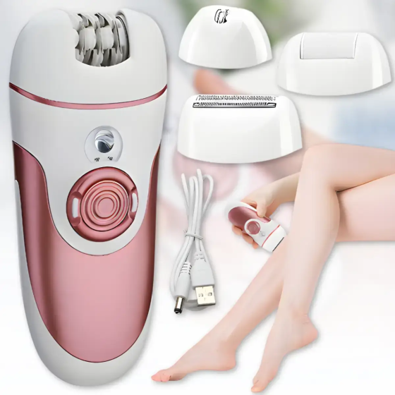 Епілятор RAF R40004 акумуляторний 4в1 з насадками, USB зарядка, для тіла та обличчя, біло-рожевий Одеса