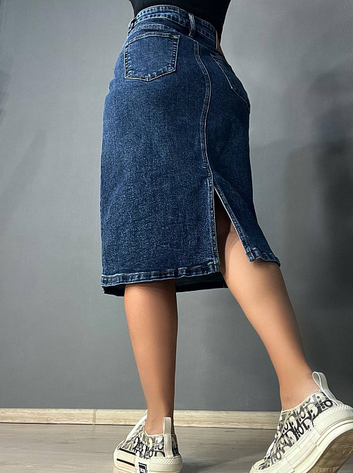 Спідниця джинсова Vanver 8251 середньої довжини з розрізом великі розміри синя, синій, З4, 34, 92 см, 115 см Київ - фото 2
