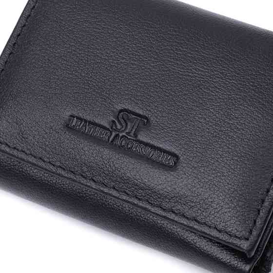Удобный компактный кошелек с монетницей из натуральной кожи ST Leather 22742 Черный Киев