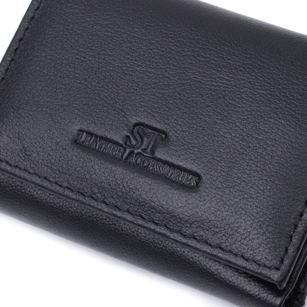 Удобный компактный кошелек с монетницей из натуральной кожи ST Leather 22742 Черный Киев - изображение 5