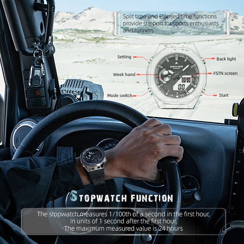 Часы мужские водостойкие тактические North Edge Mercury Черный Винница - изображение 17