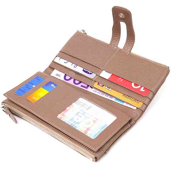 Цікавий гаманець з натуральної зернистої шкіри Бежевий (CANPELLINI) Київ