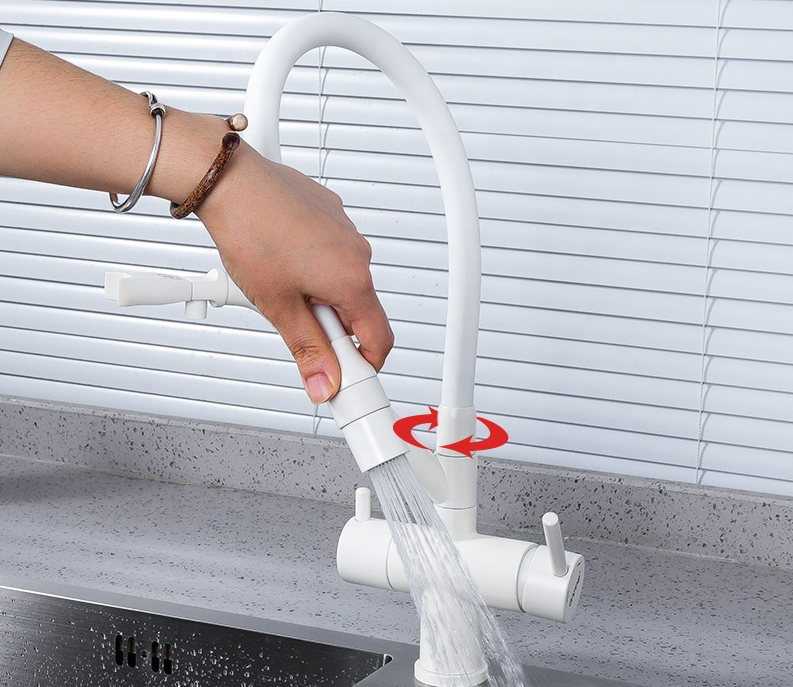 Кухонний змішувач Koer KB-72006-03 для питної води білий з підставкою (KR3381) Чернівці - фото 3