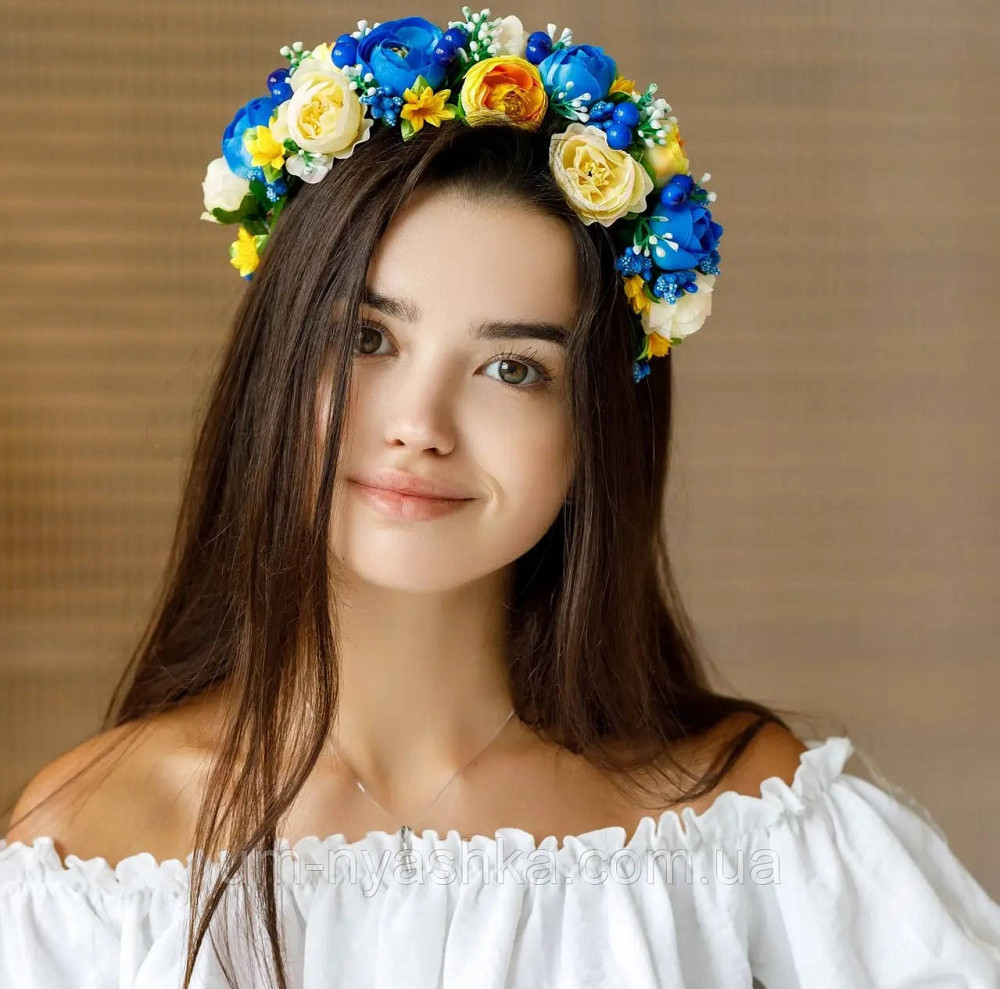 Ободок обруч з квітами "Піони середній синьо-жовтий" Кривий Ріг - фото 3