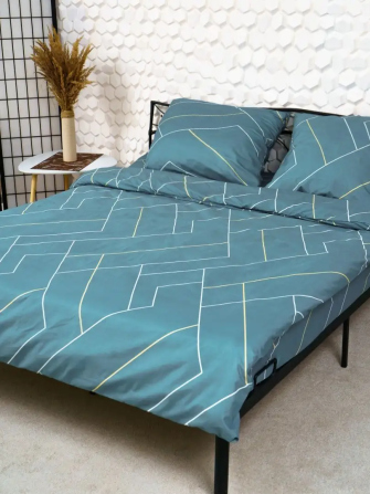 Комплект постельного белья Ideal Textile бязь изумрудно-берюзовый с геометрическим принтом Двуспальн Черновцы - изображение 1
