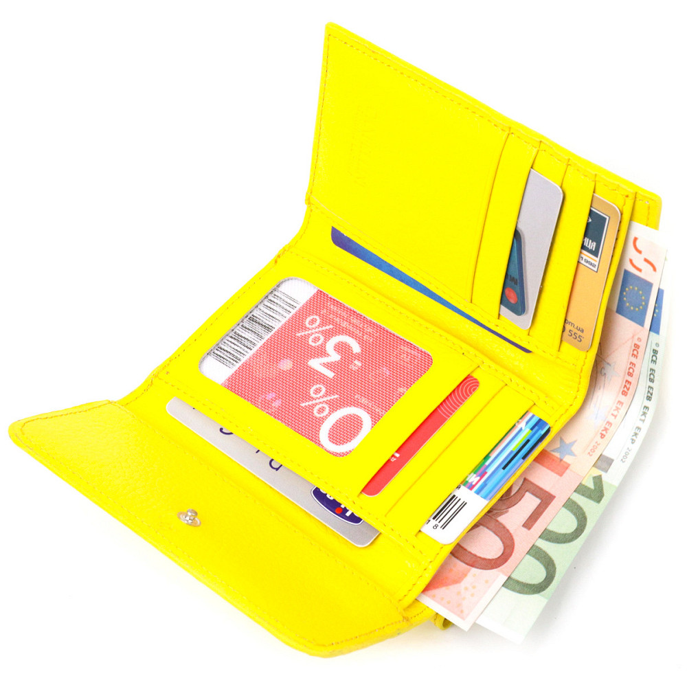 Молодежный яркий кошелек из натуральной кожи флотар CANPELLINI 21597 Лимонный Киев - изображение 7