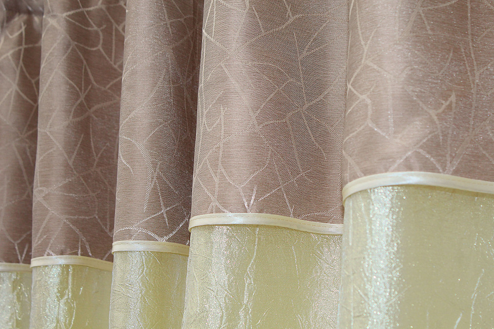 Кухонные шторы VR-Textil № 073к с ламбрекеном и подхватами светло-золотистый с пудровым 270х170 см (52-0167) Киев - изображение 4