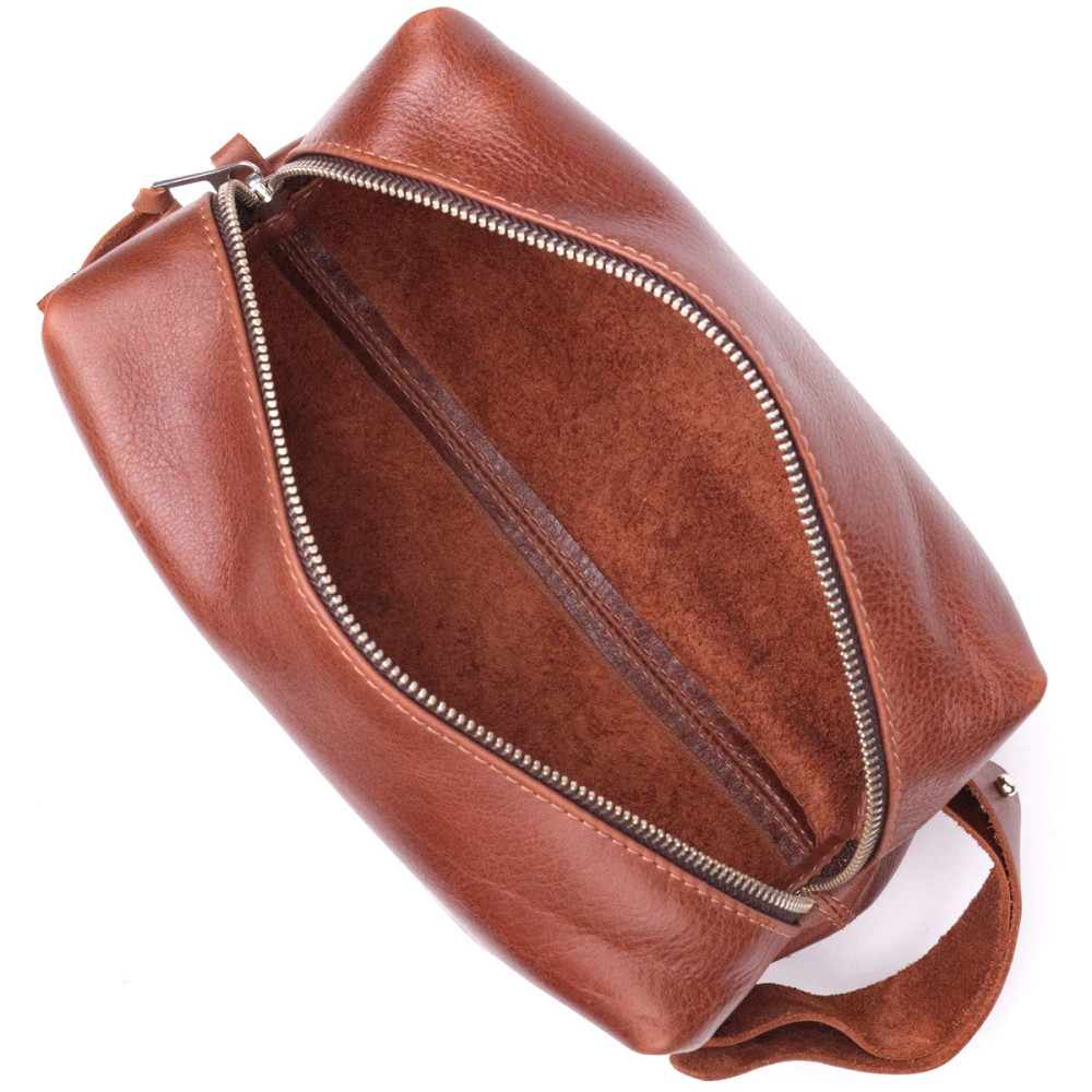Чоловіча косметичка великого розміру з гладкої шкіри на блискавці Серце GRANDE PELLE 16768 Світло-коричнева Київ - фото 6