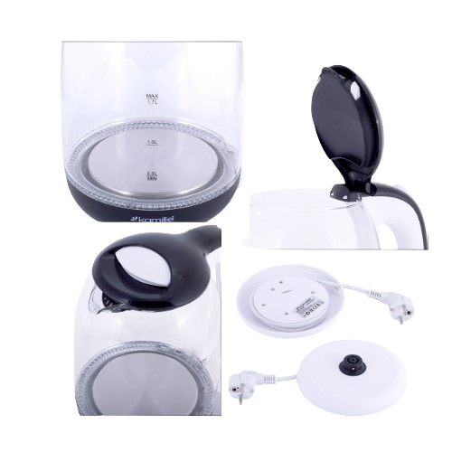 Електрочайник 1,7л 1850-2200W пластик (диск) біло-чорний KAMILLE Житомир - фото 3