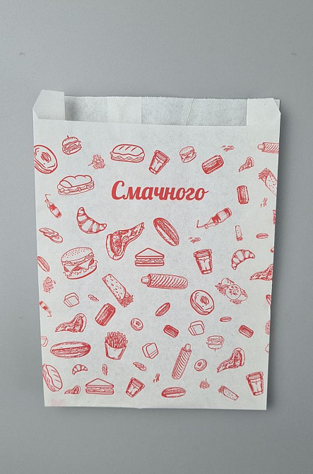 Бумажные пакеты саше крафт белый, 150х40х210, 40г/м2, печать фаст-фуд (100 шт) Харьков - изображение 1