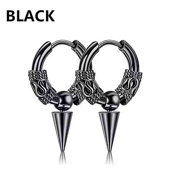 Сережки кільця чорні з підвіскою шип пара чоловічі сережки кільця масивні Київ