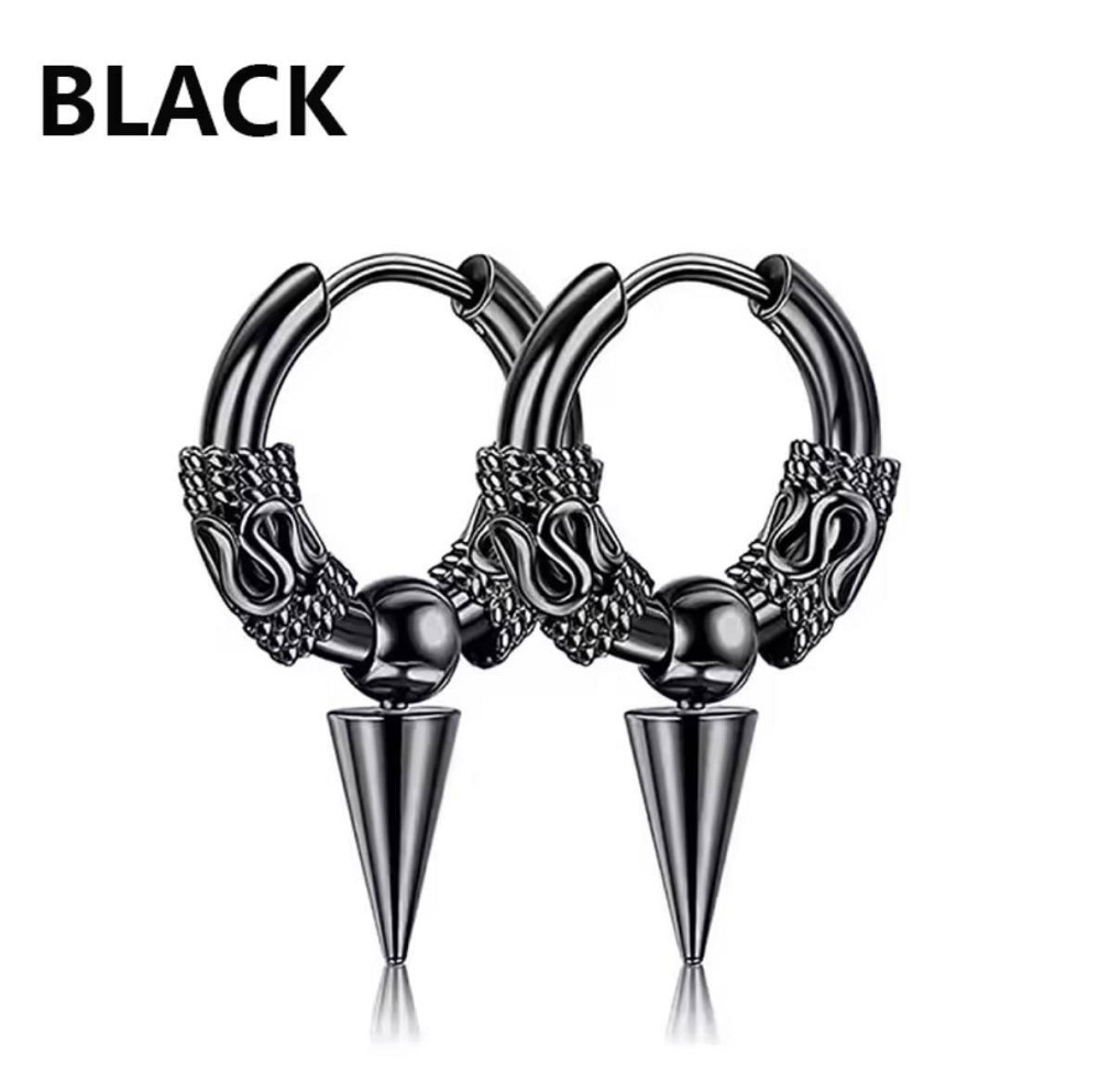 Сережки кільця чорні з підвіскою шип пара чоловічі сережки кільця масивні Київ - фото 4