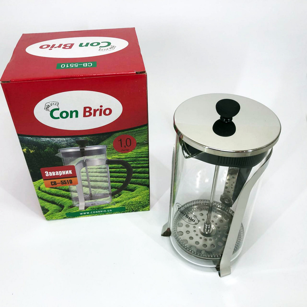 Заварник скляний з пресом Con Brio 1000 мл CB-5510, Приготування чаю за допомогою прес-заварника KH-91 Івано-Франківськ - фото 2