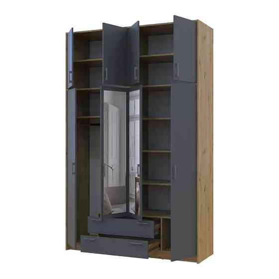 Шкаф для одежды Doros Ронди с высокой антресолью и зеркалом Дуб Артизан/Графит 4 ДСП 160х52х260 (DRS-011879) Днепр